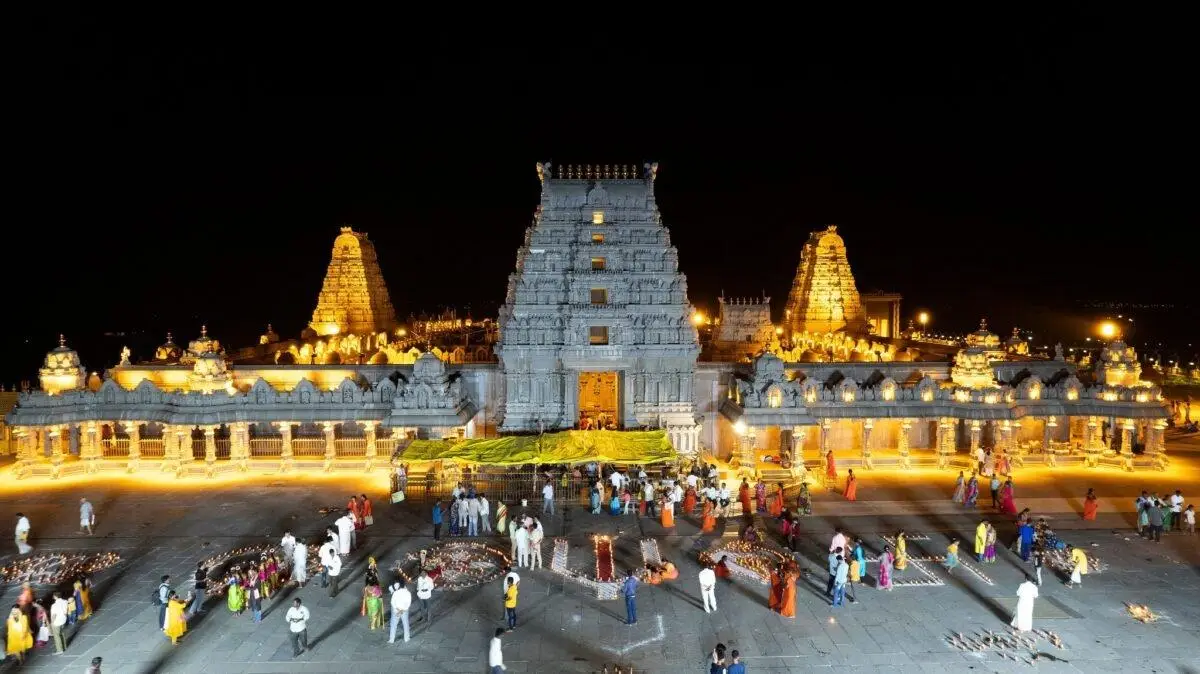 Devotees celebrating rituals in Yadadri temple